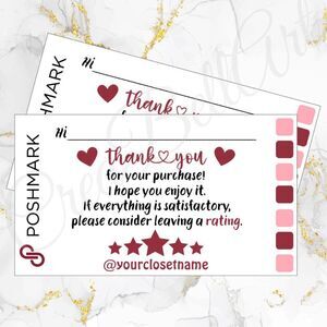 100 Pack POSHMARK THANK YOU  Cards Perzonalized 3.5" x 2"